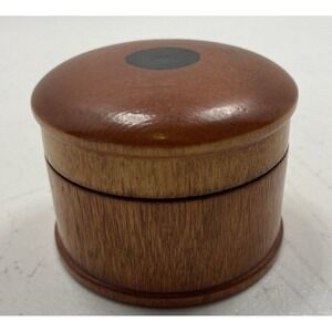 Vtg Small Round Wood Trinket Box Natural Stained Wood 2"‎